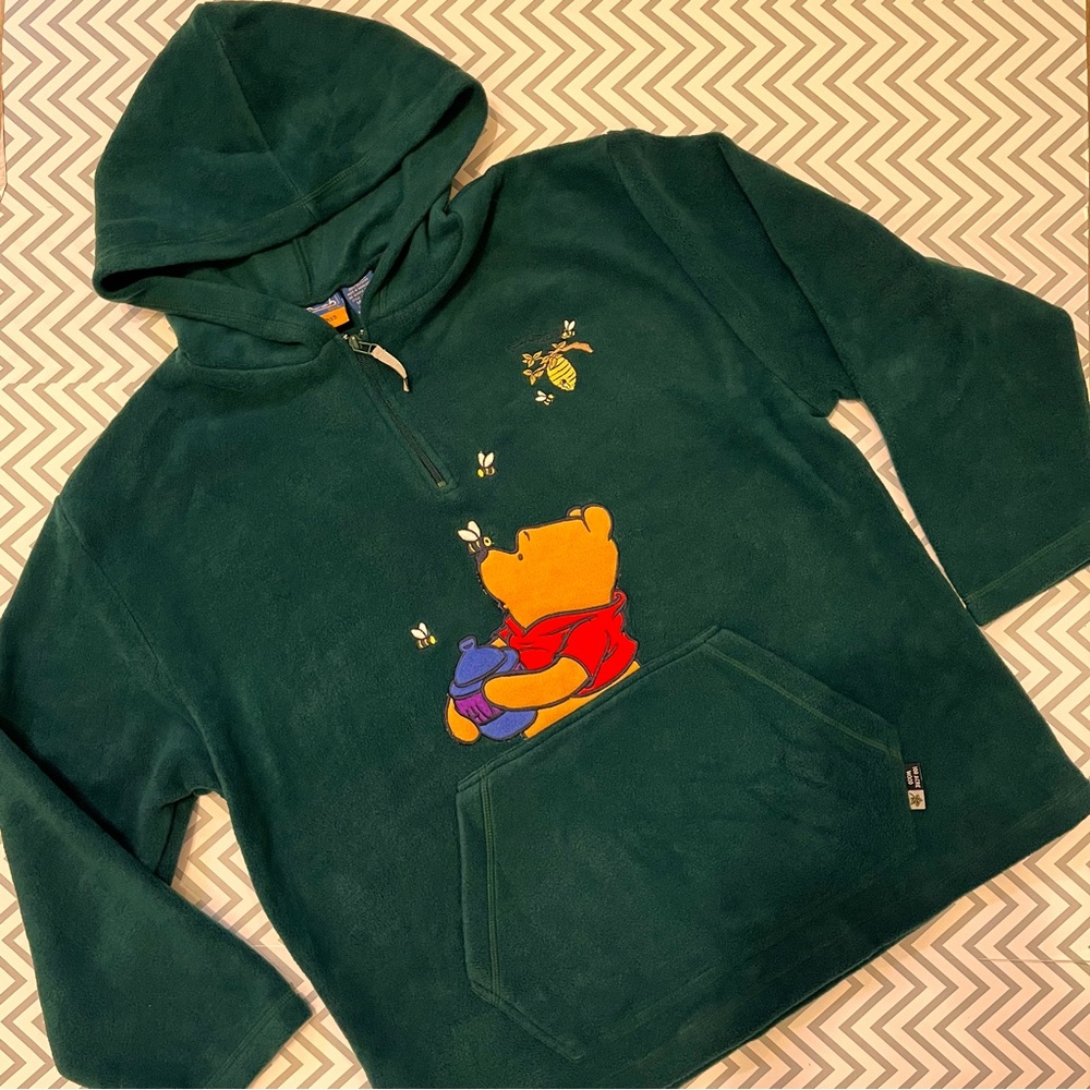 Vintage Disney Pooh Fleece 1/4 Zip Pullover Green 14W/16W